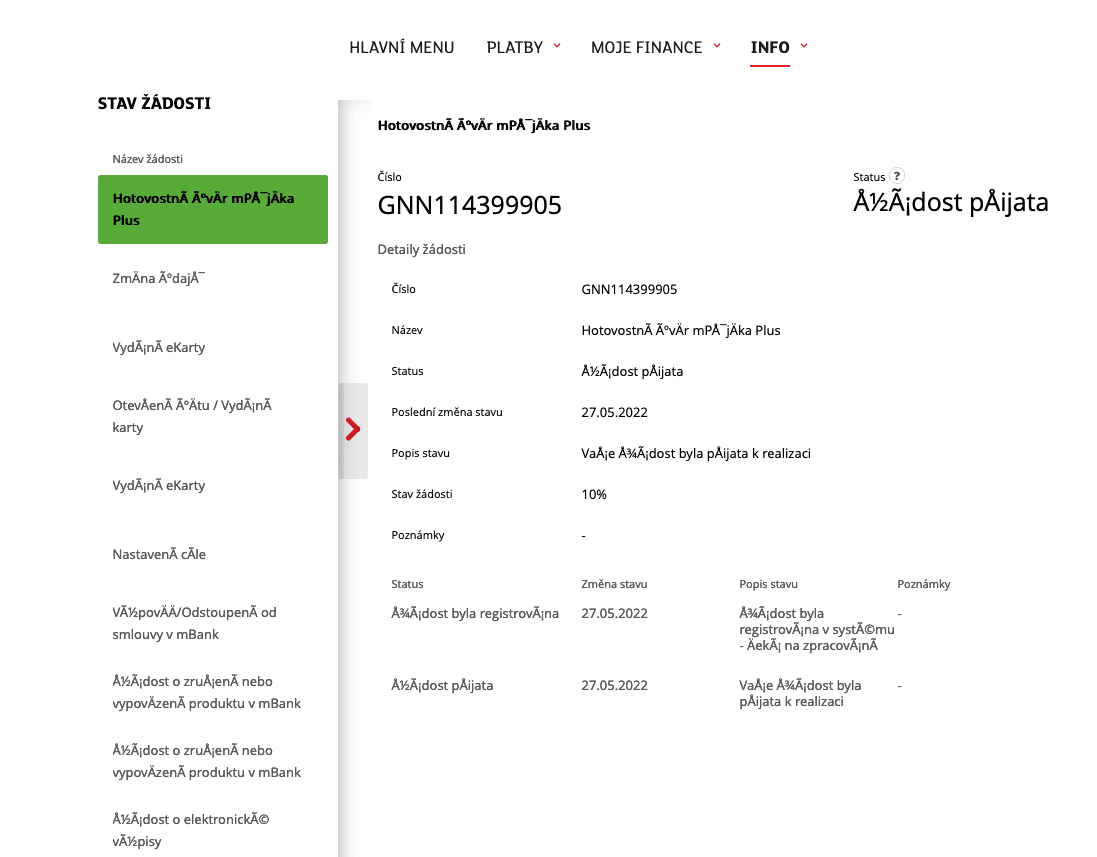 mBank. Nabídka refinancování má potíže s diakritikou.