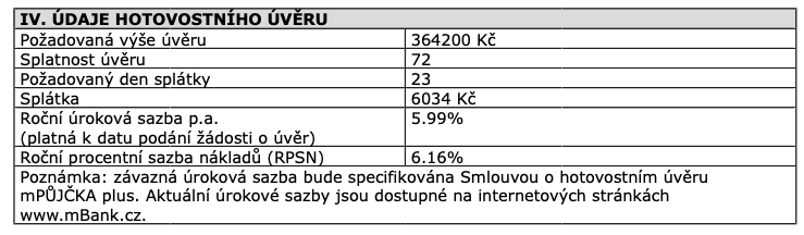 mBank. Původní nabídka na refinancování.