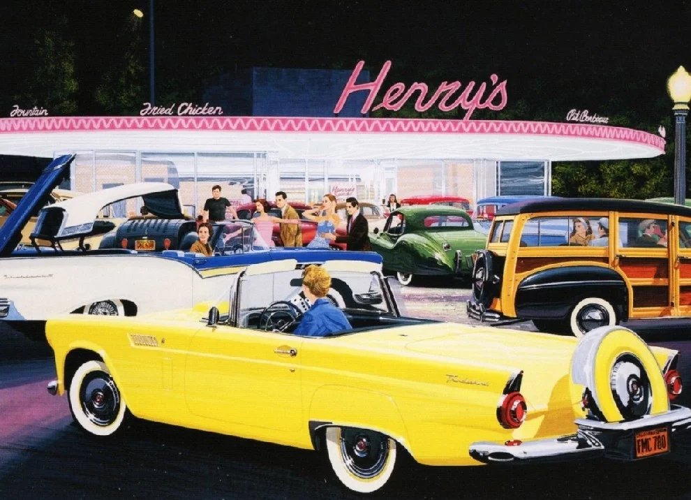 K jubileu půlstoletí od debutu prvního Thunderbirdu vydal Ford pohlednici s populárním motivem Drive-In. Podobná scéna s T-Birdem byla například v Lucasově snímku „American Graffiti“
