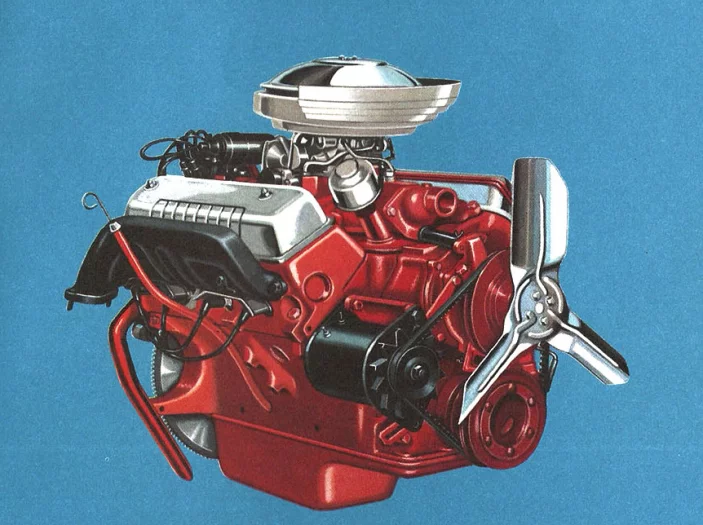Populární V8 „Y-Block“ sloužil mnoho let. S mechanickou převodovkou dával 193 koní, s automatikou 198 koní)