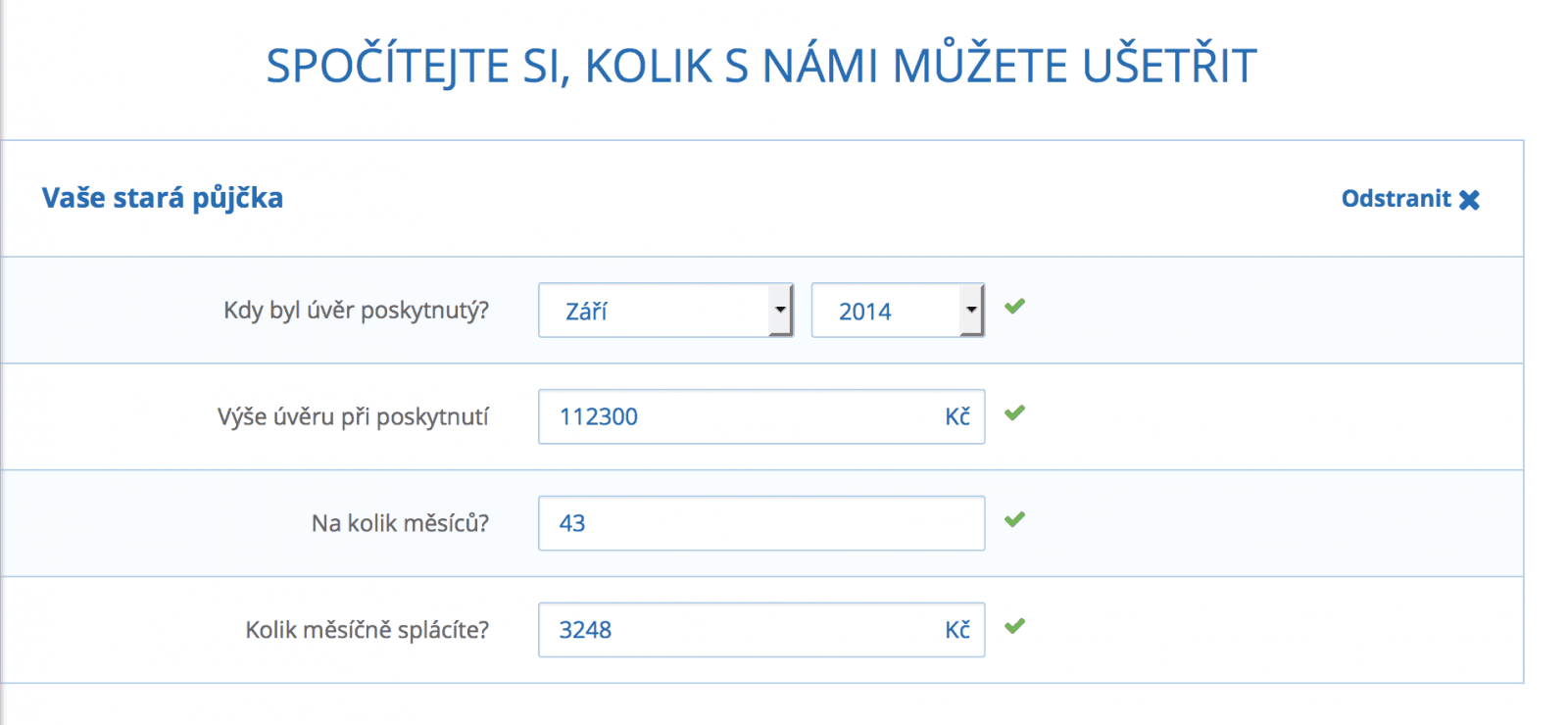 Orientační výpočet refinancované půjčky.