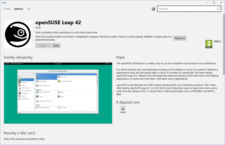 SUSE je dostupný pro testovací sestavení Windows