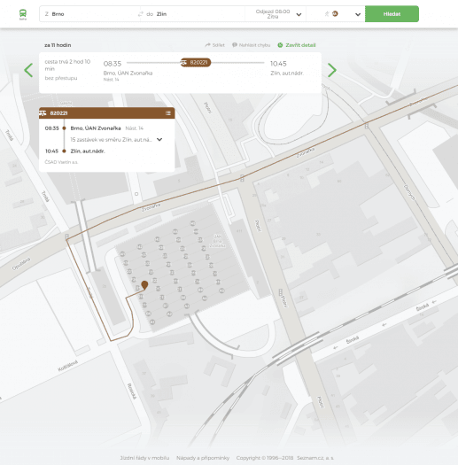 Jízdní řády Seznamu ukážou ve spojení číslo nástupiště, ale navigace na to nebere ohled