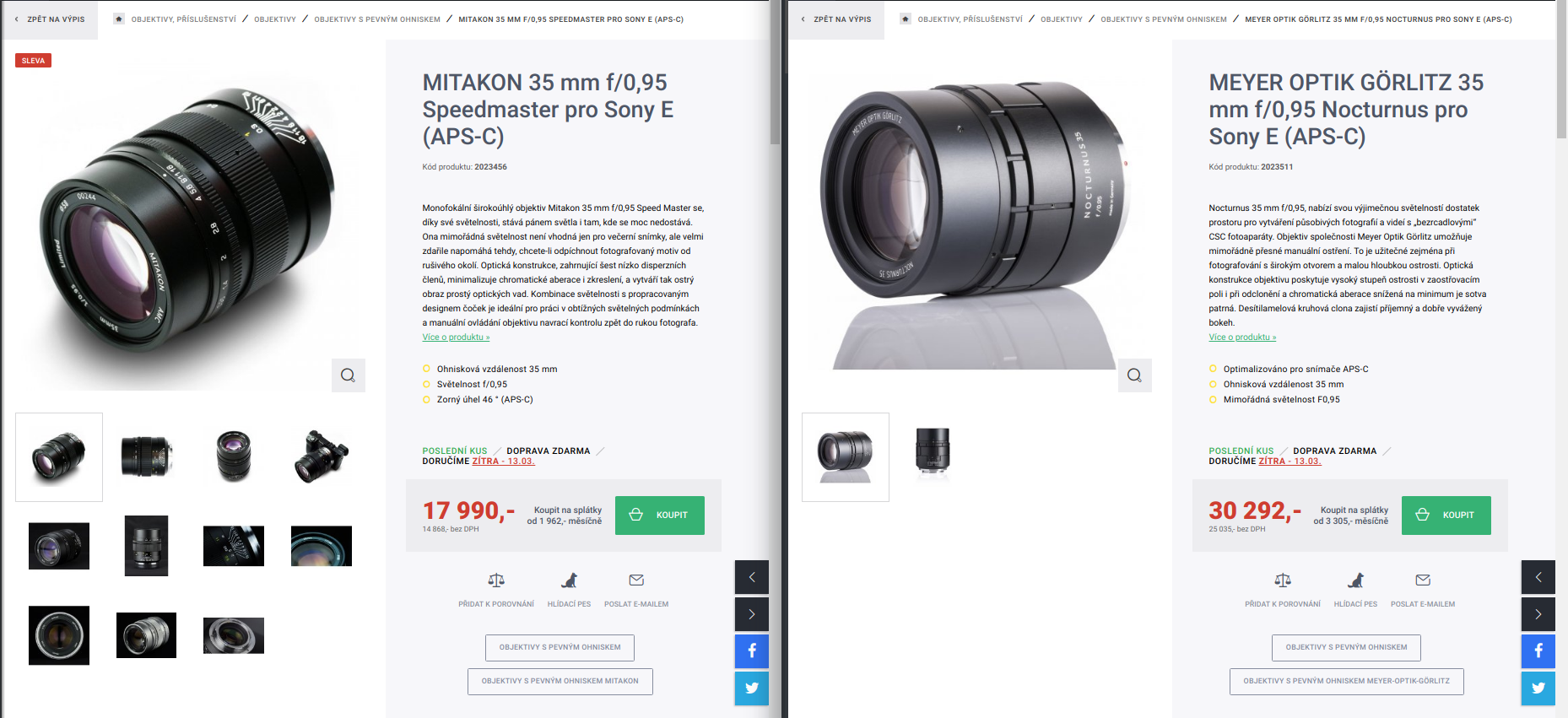 Pro srovnání: dva identické objektivy v nabídce českého e-shopu
