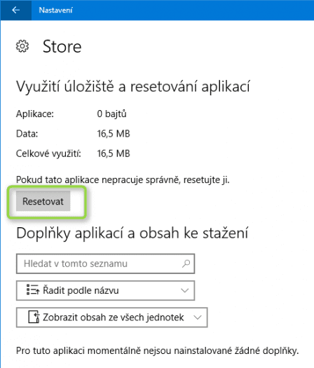 V případě potíží aplikaci resetujte