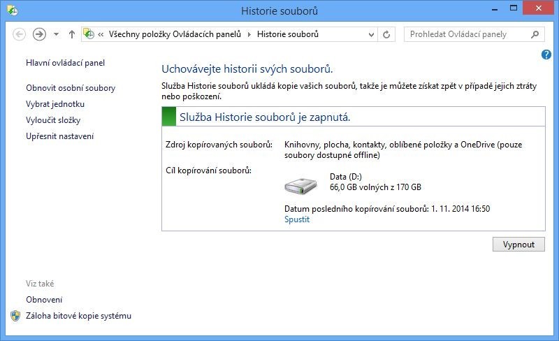 Historie souborů ve Windows 8 a 8.1