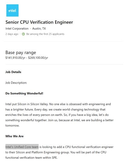 Nabídka práce v týmu Intelu pracujícím na Unified Core