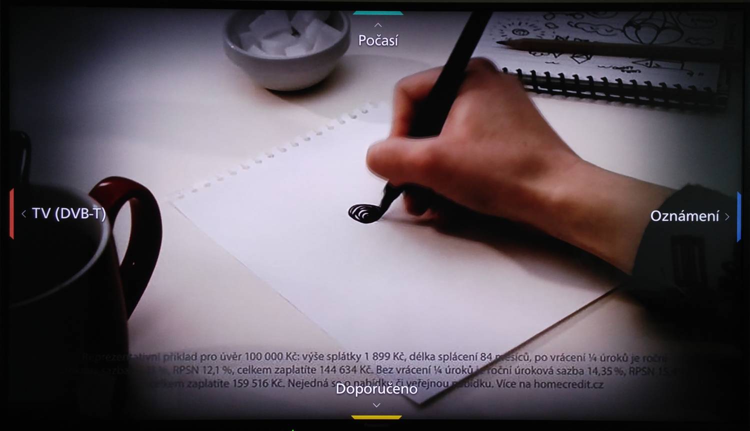 Po delším, resp. dlouhém stlačení Home se objeví tato nabídka. Do ní vstoupíte buď šipkovými nebo teletextovými tlačítky.