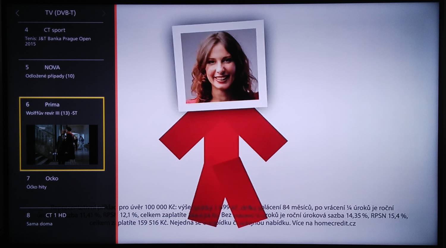 Tuner DVB-T s ukázkou dalších kanálů.