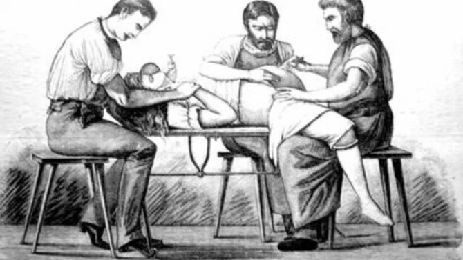 Historie gynekologie - operace, obrázek z roku 1896