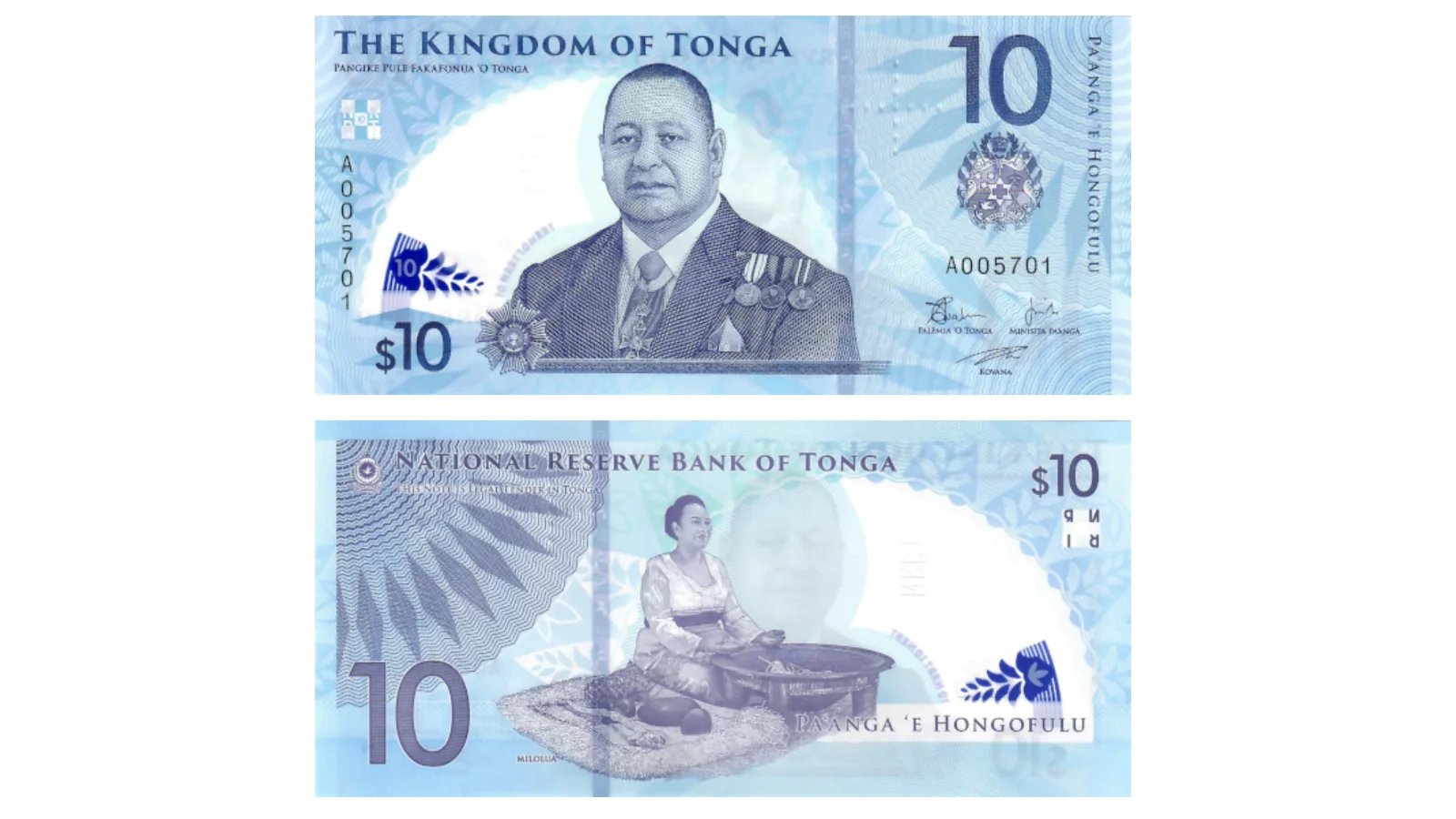 Bankovce Království Tonga dominuje portrét jeho šestého krále Tupoa VI.