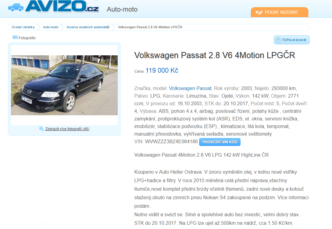 Volkswagen Passat, server Avízo.cz, inzerentem je soukromá osoba, kilometry v pořádku