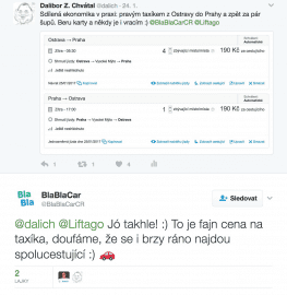 Příspěvek z Twitteru s tabuizovaným slovem taxi.