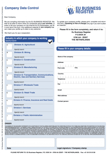 Zápis do registračního katalogu z formulářového spamu, verze z dubna 2017.