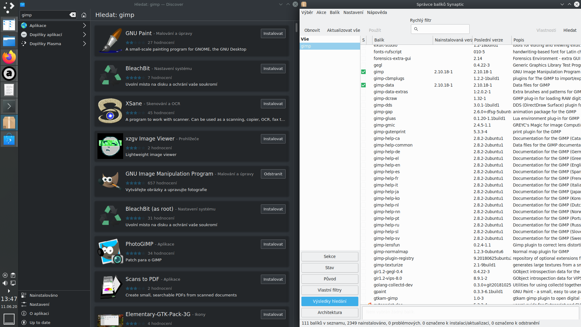Greenie Linux 20.04 - Discover vs Synaptic