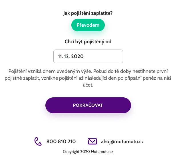 Volba začátku platnosti pojištění. (12/2020)