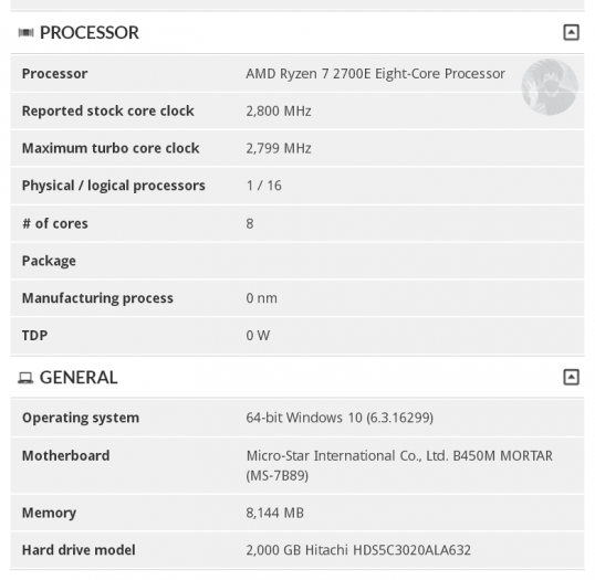 Ryzen 7 2700E v databázi 3DMarku (Zdroj: Tum Apisak)