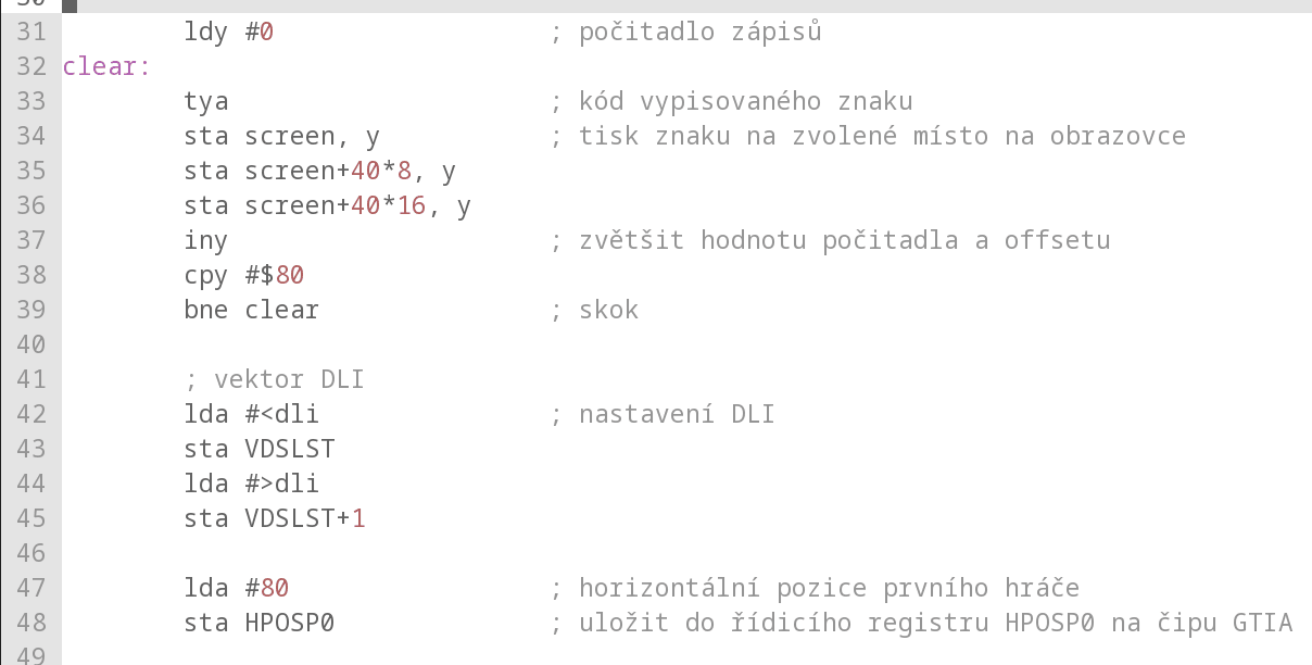 Zvýraznění syntaxe kupodivu funguje i pro kód psaný v assembleru.