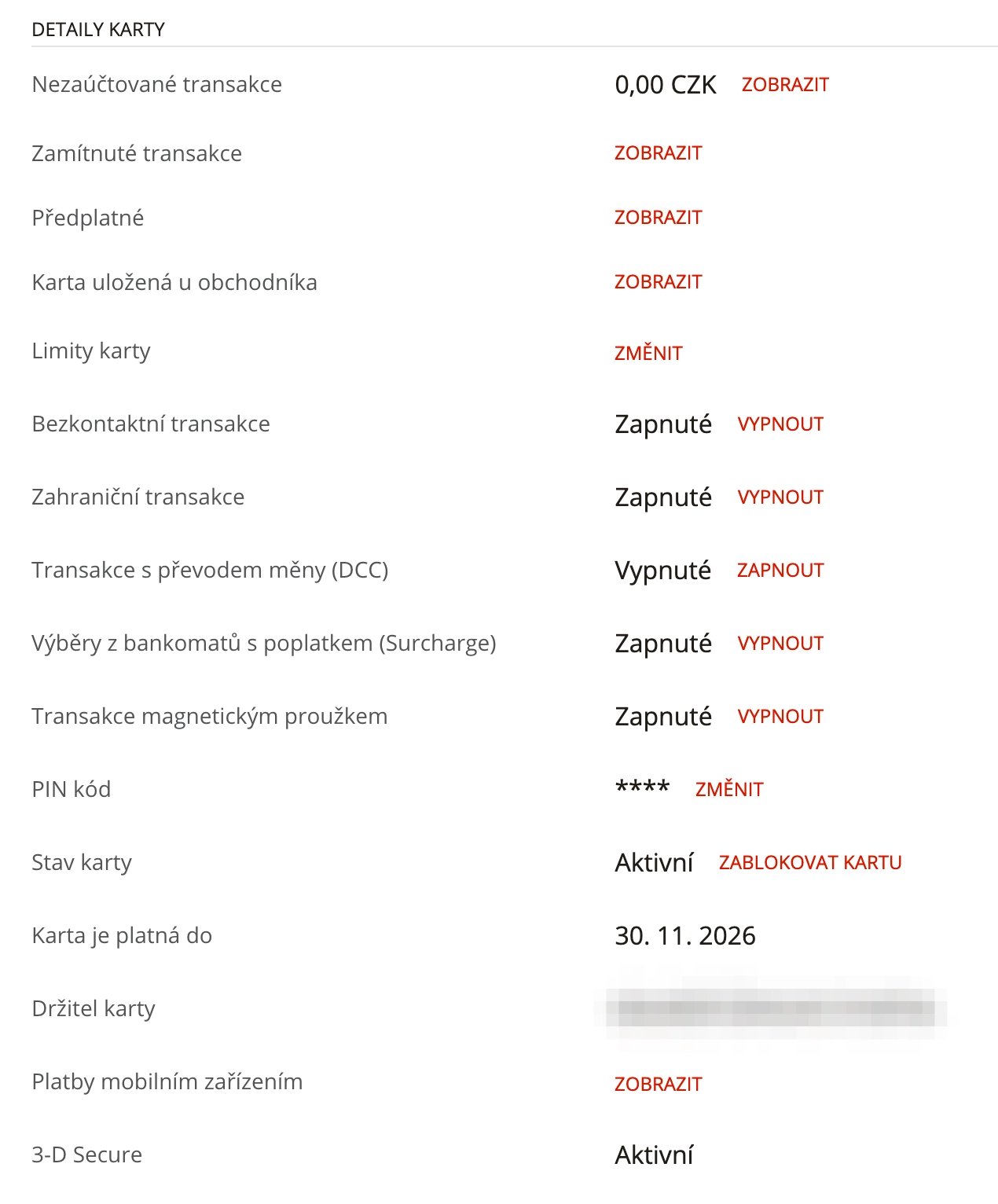 Čím více umí karta možnosti nastavení, tím lépe ji můžete zabezpečit proti zneužití. Příklad nastavení platebních karet mBank.