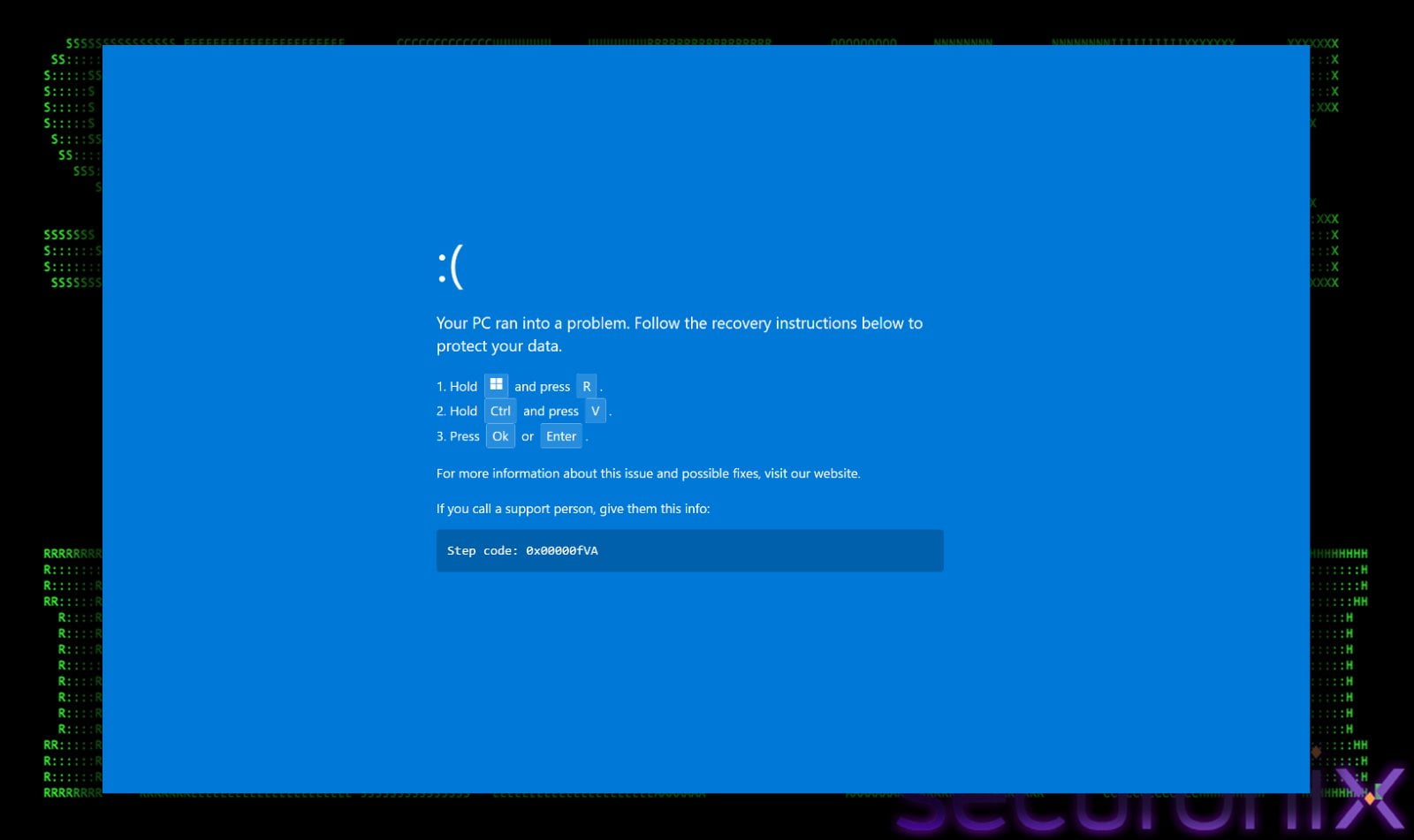 Falešná modrá smrt, která vybízí uživatele ke krokům, kterými si nainstaluje malware