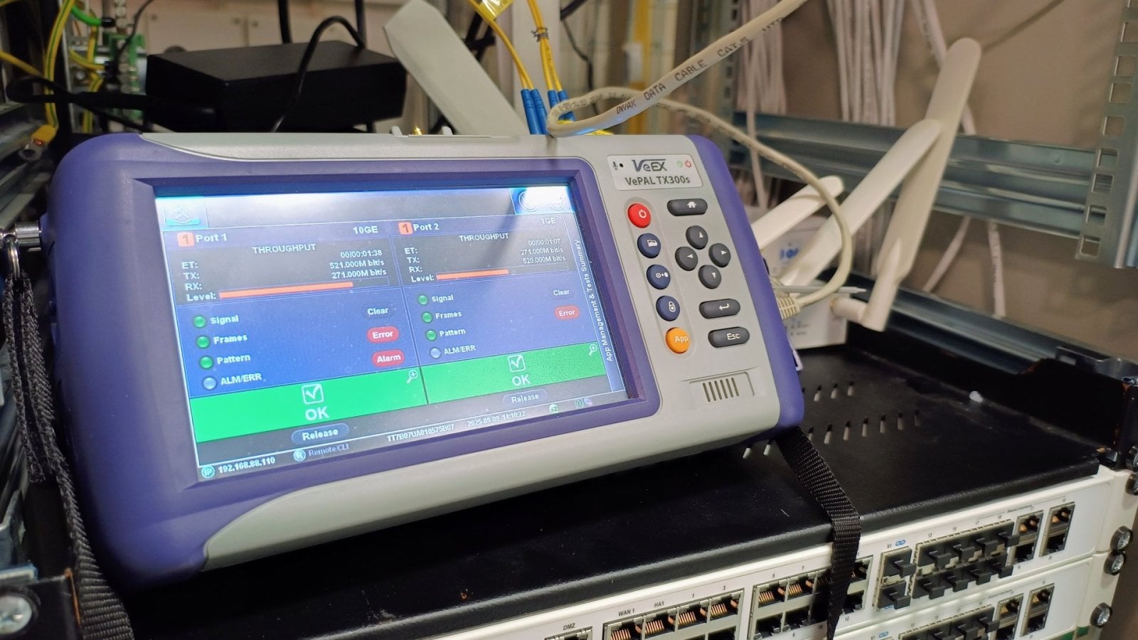 Měření probíhalo certifikovaným ethernet testerem