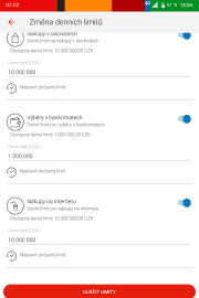 Změna denních limitů platebních karet mBank (15. 5. 2020)