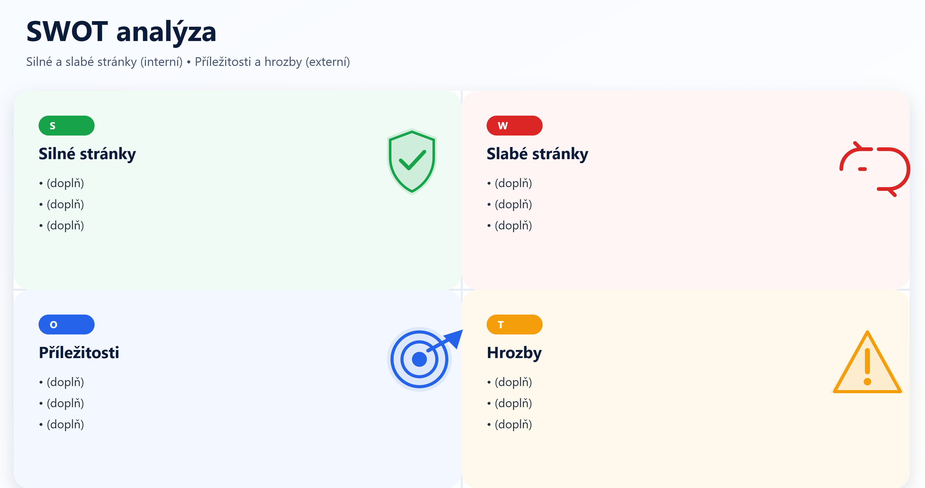 Ukázka SWOT analázy k vyplnění