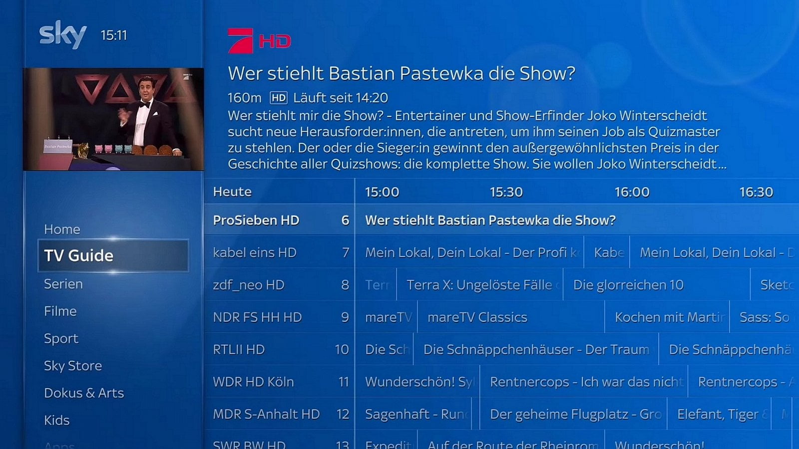 Ukázky uživatelského rozhraní (Sky Deutschland)