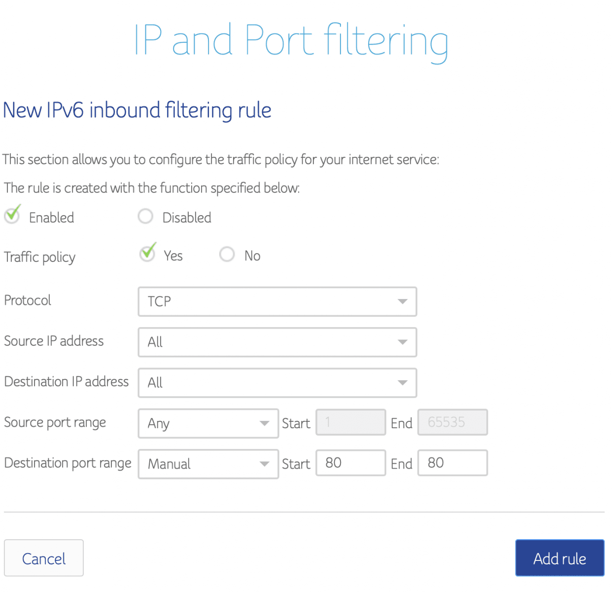 srovnání IPv6 firewallu v Compalu: konfigurace pravidla