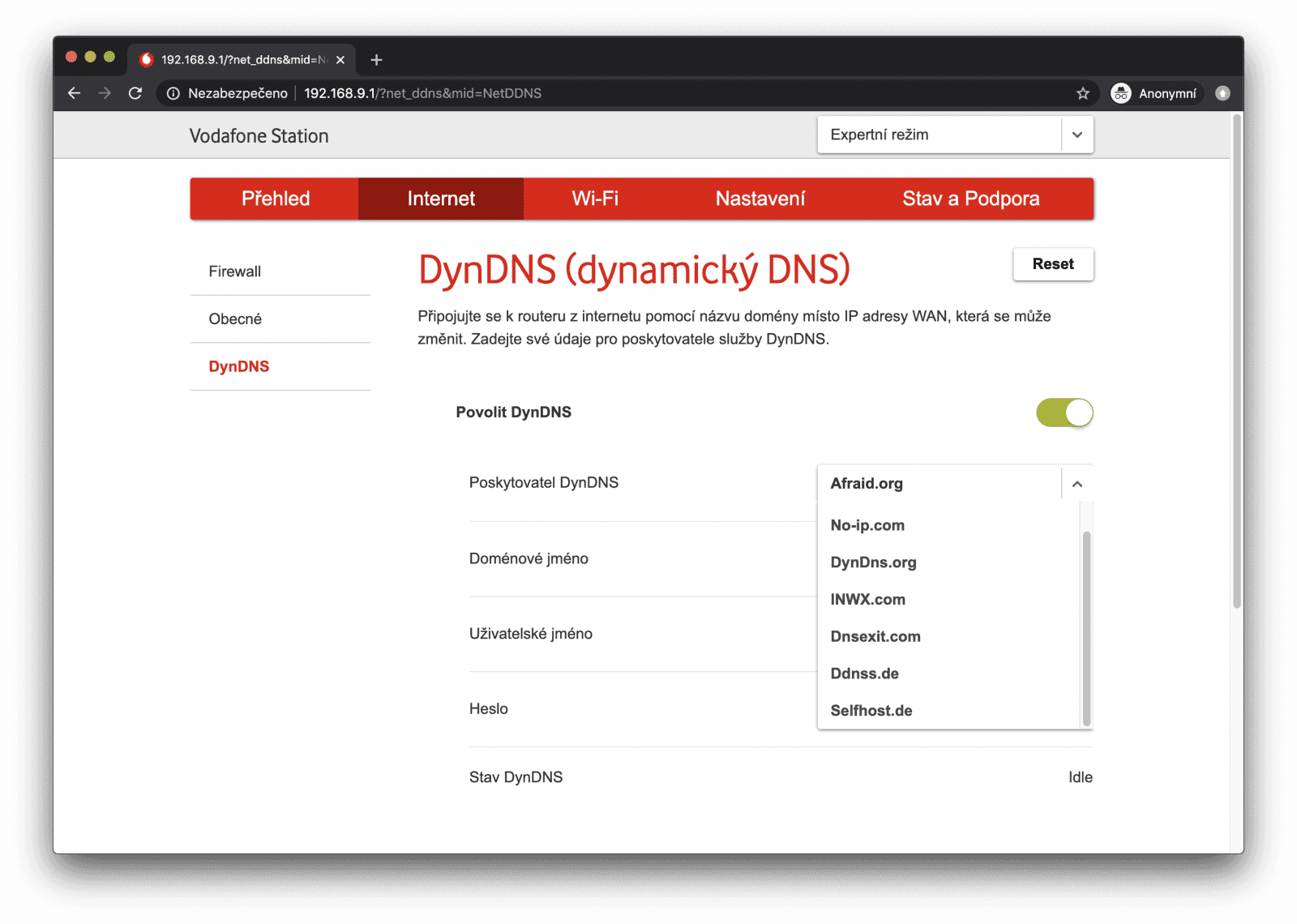 seznam podporovaných DynDNS providerů