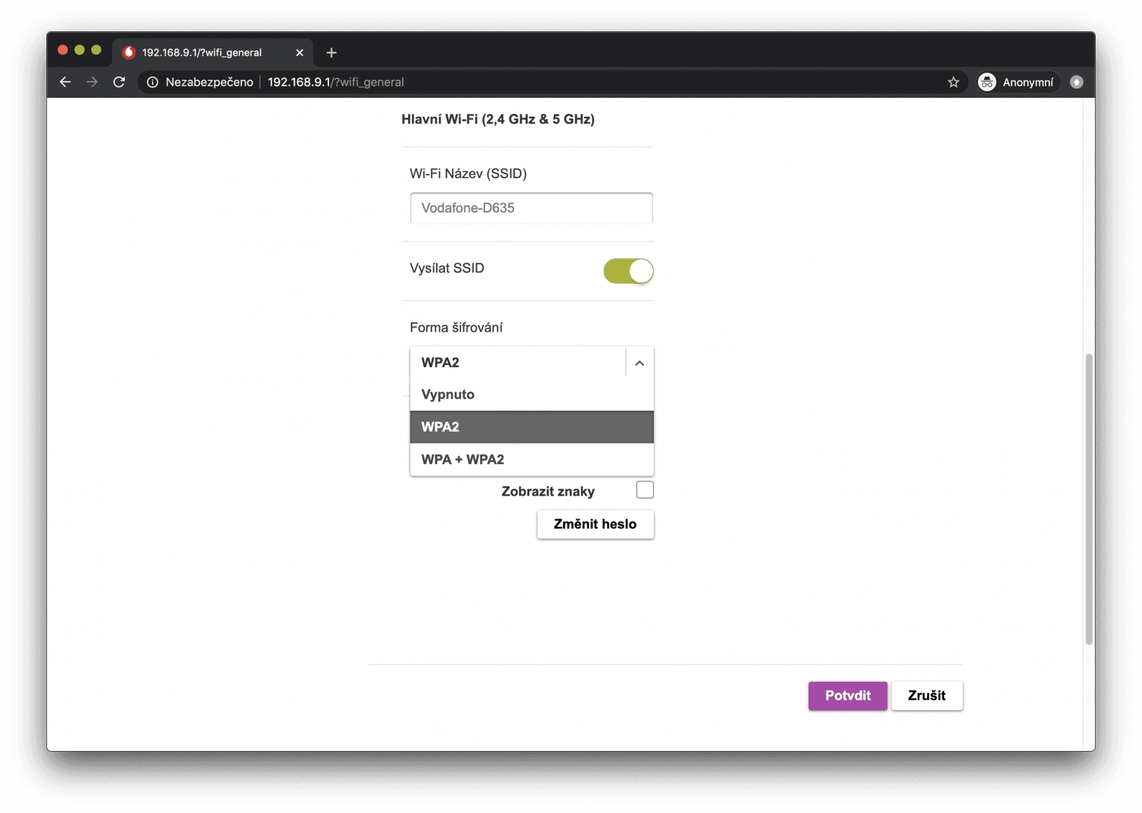 dostupná šifrování Wi-Fi