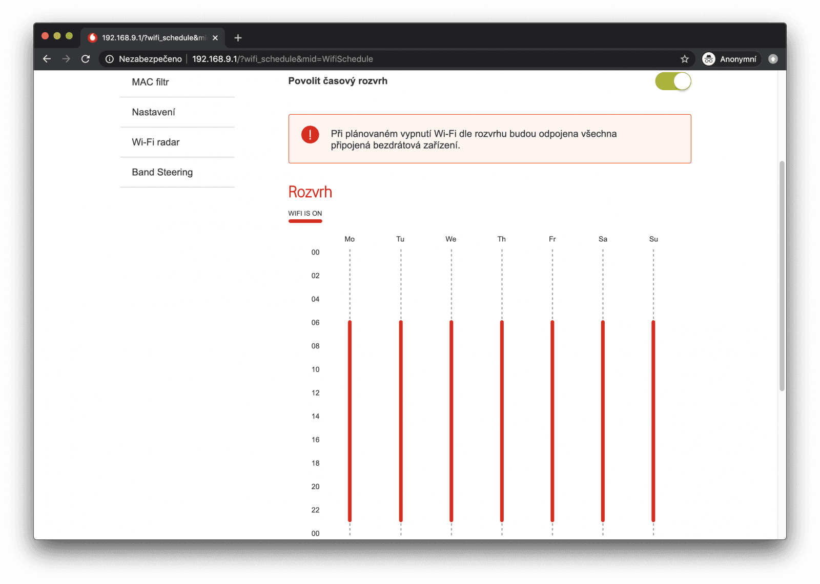 plánovač zapínání Wi-Fi