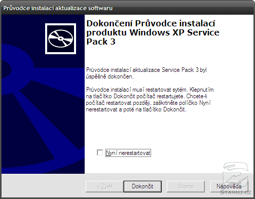 Dokončení instalace Service Pack 3 pro Windows XP.