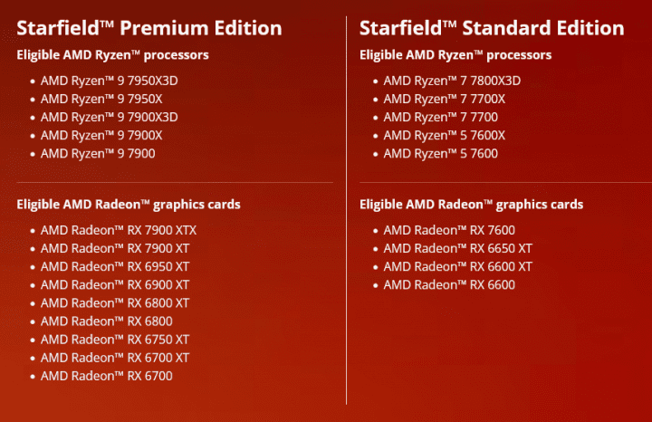 Procesory a grafiky AMD, ke kterým lze dostat Starfield zadarmo