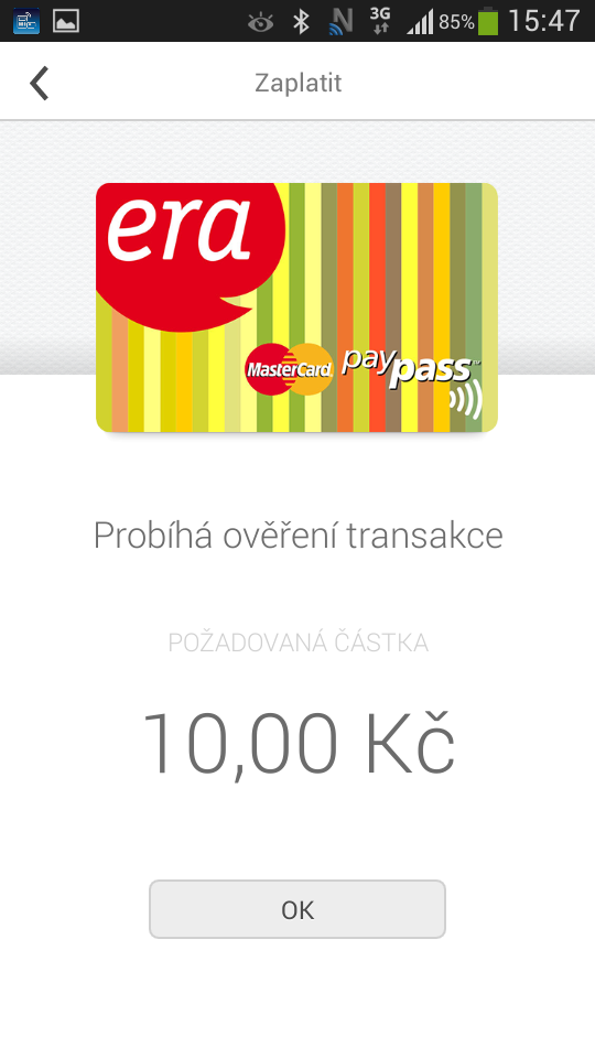 Testování NFC debetní karty ČSOB na bázi NFC SIM od T-Mobile (06/2014).