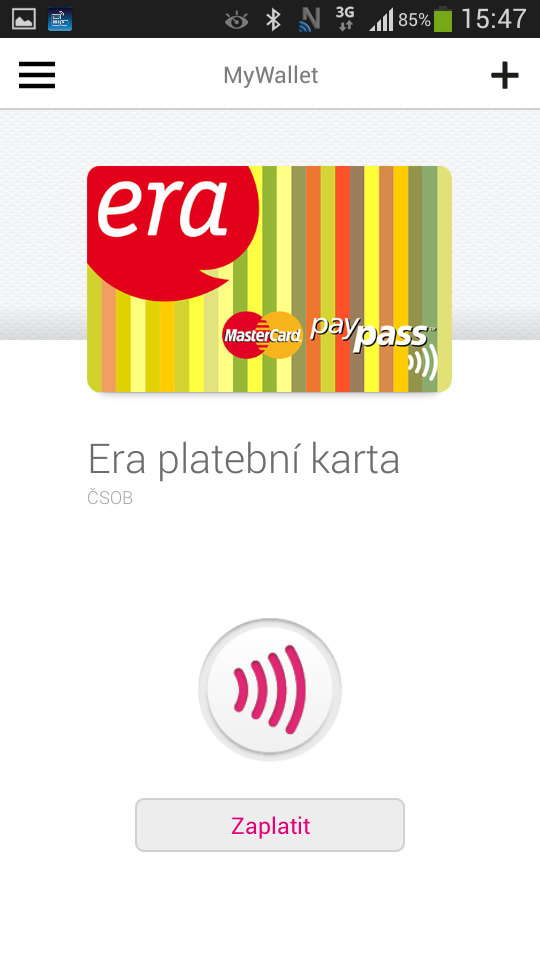 Testování NFC debetní karty ČSOB na bázi NFC SIM od T-Mobile (06/2014).