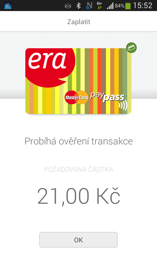 Testování NFC debetní karty ČSOB na bázi NFC SIM od T-Mobile (06/2014).