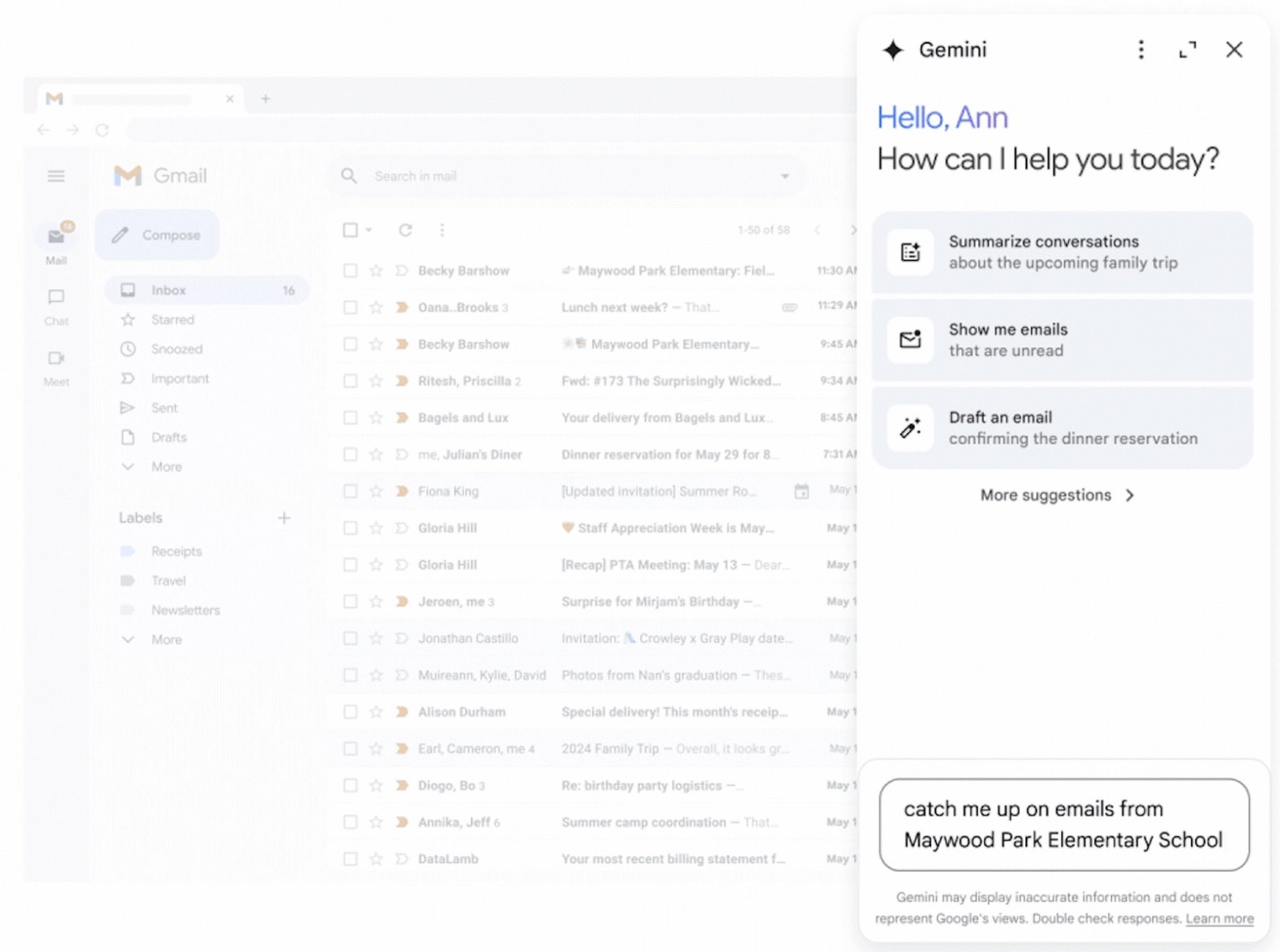 Gemini v postranním panelu Gmailu
