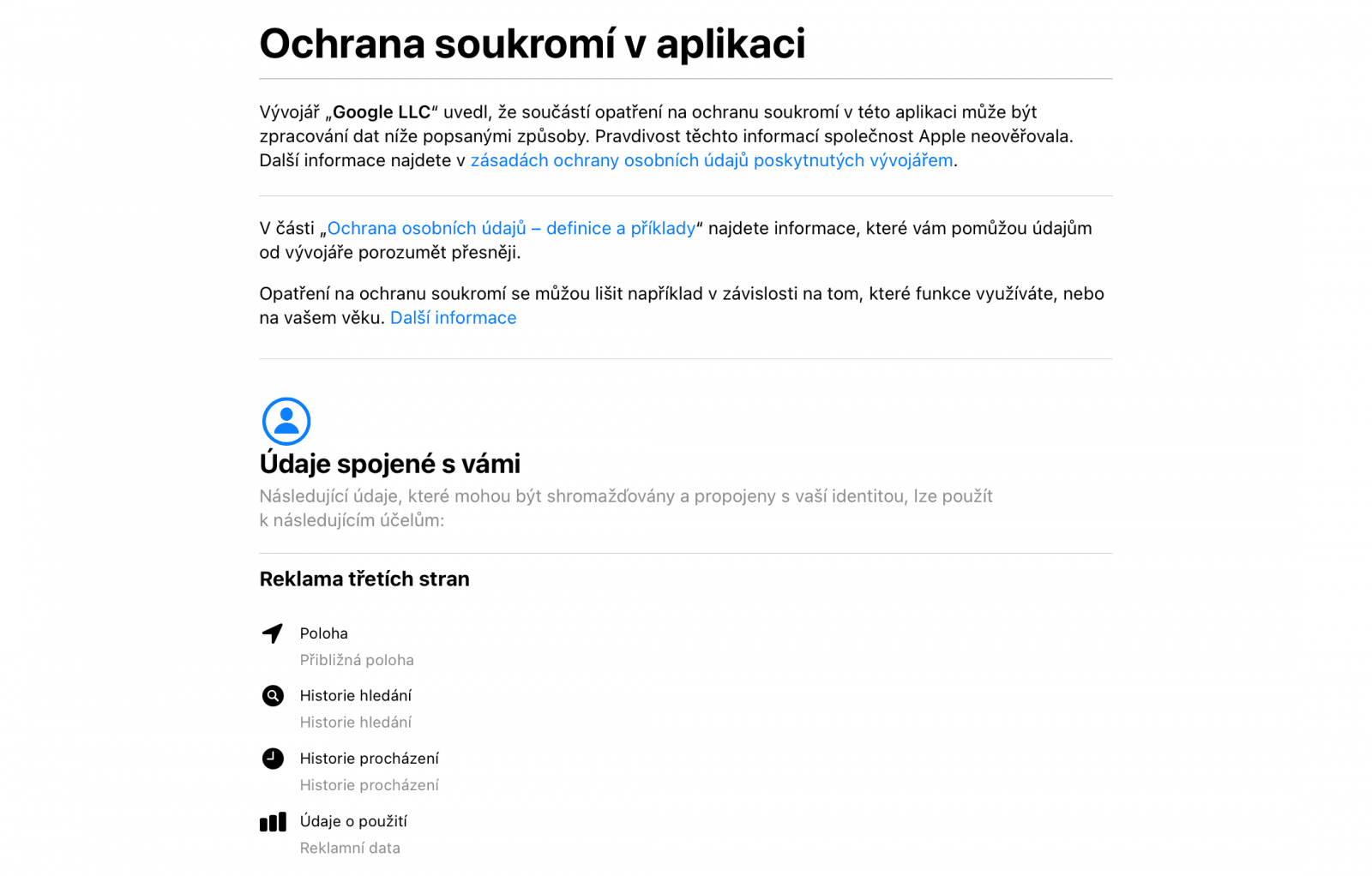 Google - uchovávané informace