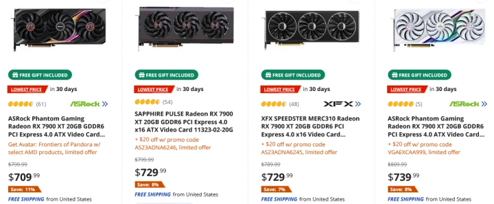 Zlevněné Radeony RX 7900 XT v americkém obchodě Newegg