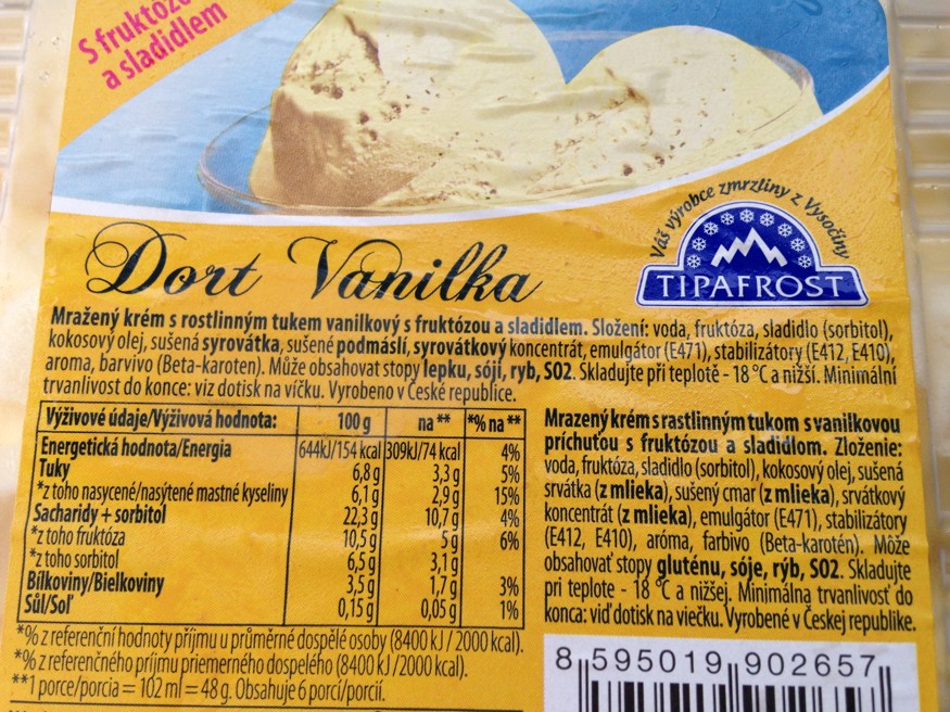 Dort Vanilka s fruktózou a sladidlem