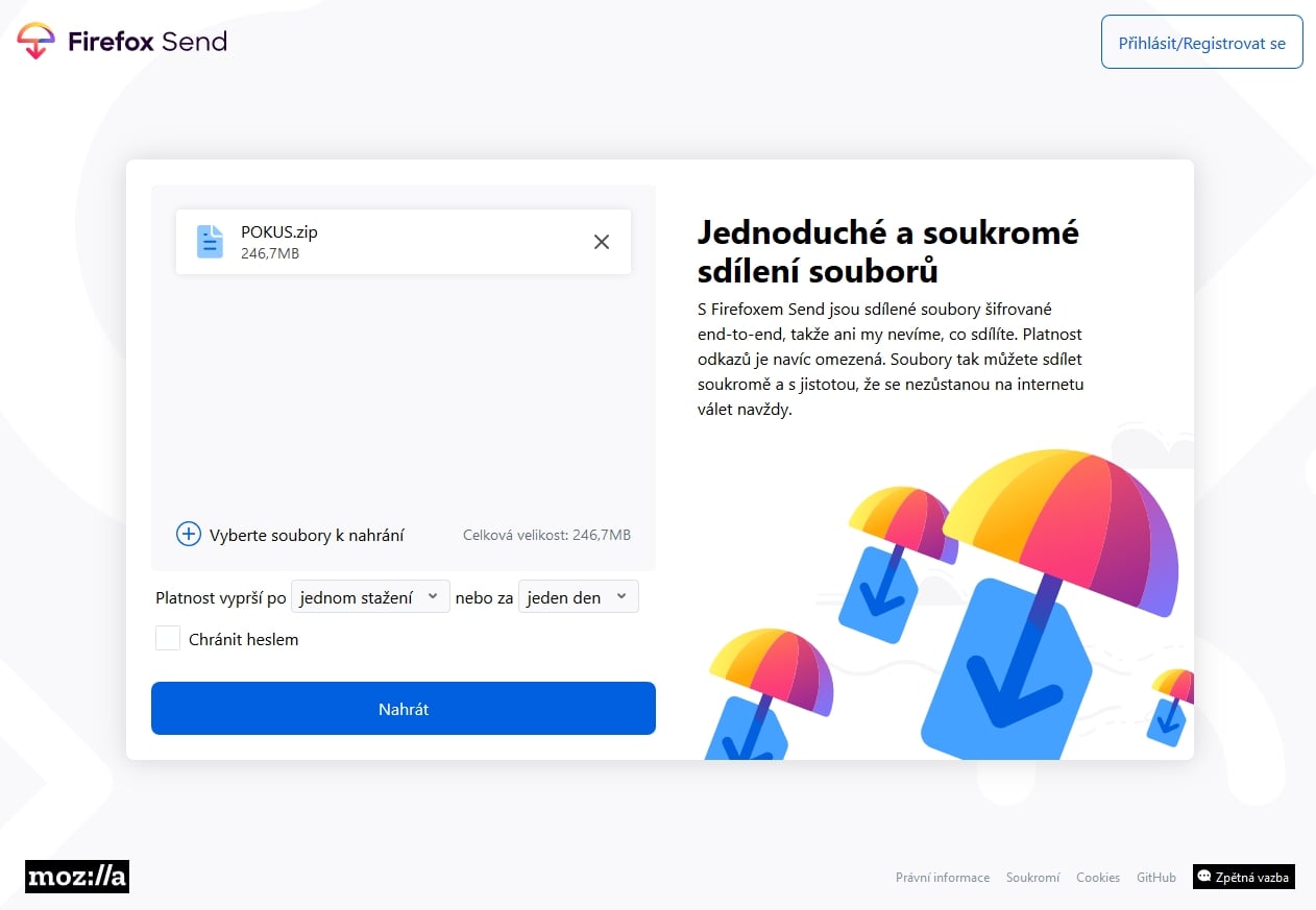 Firefox Send, nová služba Mozilly na posílání souborů