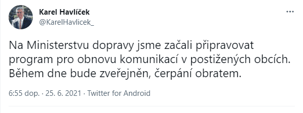 Přísliby pomoci jižní Moravě od politiků na Twitteru