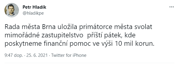 Přísliby pomoci jižní Moravě od politiků na Twitteru