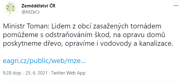 Přísliby pomoci jižní Moravě od politiků na Twitteru