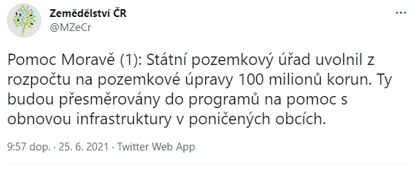 Přísliby pomoci jižní Moravě od politiků na Twitteru