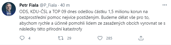 Přísliby pomoci jižní Moravě od politiků na Twitteru