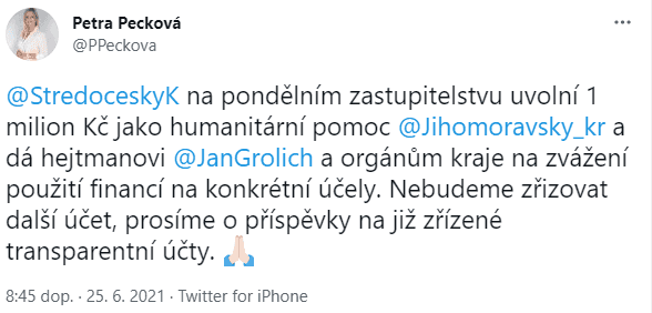 Přísliby pomoci jižní Moravě od politiků na Twitteru