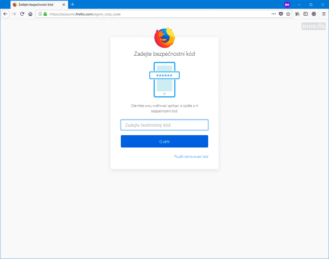 Při přihlášení k účtu Firefox budete od teď muset zadávat ověřovací kód