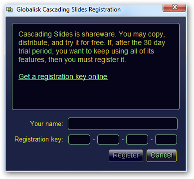 Okno pro registraci